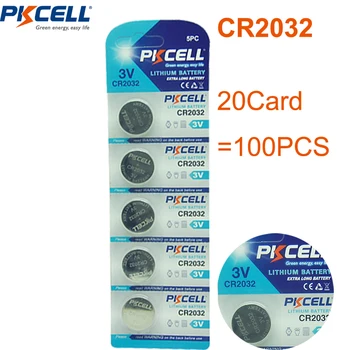 100ks/20card PKCELL 3V Batéria CR2032 Lítiová gombíková Batéria BR2032 DL2032 CR 2032 Tlačidlo gombíkovej Batérie Hodinky