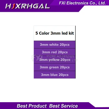 100KS 3mm LED diódové Svetlo Najrôznejších Auta 5Colors*20PCS F3 Biela Žltá Červená Zelená Modrá zložka DIY kit