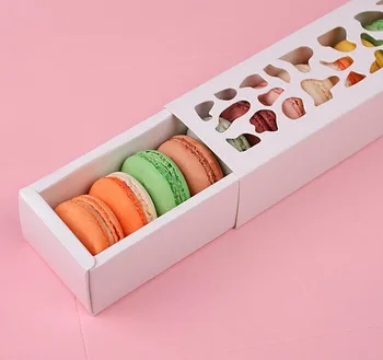 100ks Luxusný Biely Dlho Duté Macaron Box Cupcake Kontajner Čokolády Balenie Box Pečenie Package cookie box wa3533