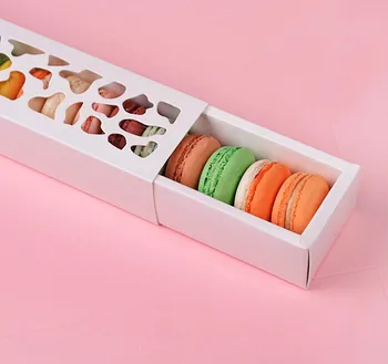 100ks Luxusný Biely Dlho Duté Macaron Box Cupcake Kontajner Čokolády Balenie Box Pečenie Package cookie box wa3533