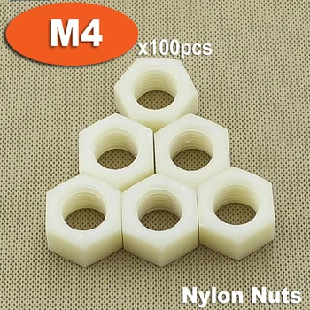 100ks M4 DIN934 Biele Plastové Nylon Orechy Hexagon Hex Hlavu Matica