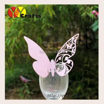 100ks Svadobné Miesto Karty pre Wine Glass Laserom Rezané Butterfly Svadobné Zdvorilosti Miesto Držiteľa Karty