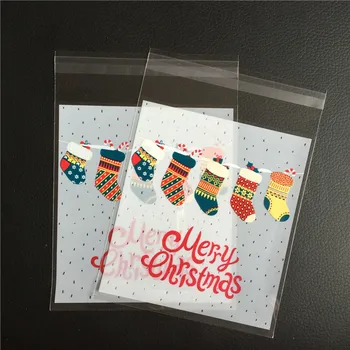 100ks Veselé Vianoce Cookie Taška samolepiace Plastové Cookie Tašky Svadobný Dar Candy Bag Vianočné Cookie Balenie