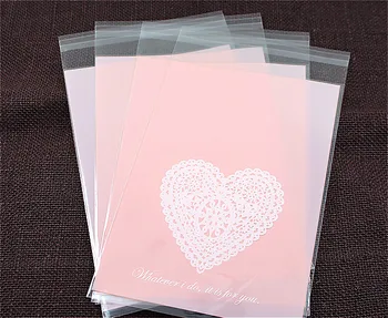 100ks/veľa Ružové srdcia Plastové cookie balenie vrecia cupcake wrapper samolepiace tašky 13x19cm doprava zadarmo