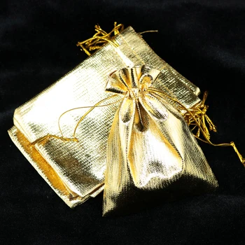 100ks/veľa Zlata Satin Darčeková Taška 9x12cm Malé Prívesky, Šperky Package Taška Vianočné Svadobné Zdvorilosti Candy Darčeky Balenie Vrecia
