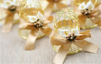 100ks Železa Zlatá Klietka Bell Svadobné Koláčiky Box Dieťa Narodenia Vianočné Oslavy Strany Hostí Vrátiť Darčeka ZA4932