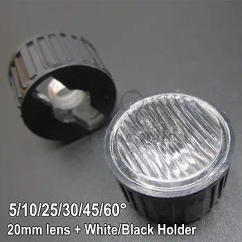 100x 20 mm LED objektív 1W 3W 5W Prúžok Optickej Šošovky S White/Black Objektív Držiteľ Uhol 5 10 25 30 45 60 Stupňov Pre LED Žiarovky typu 