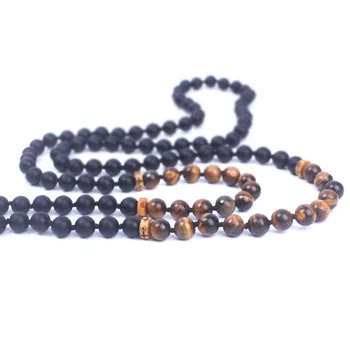 108 malá dlhý náhrdelník z Prírodného kameňa Matte black onyx Tigrie oko korálky Lebky Strapec Náhrdelník pre mužov, ženy, joga šperky dropship