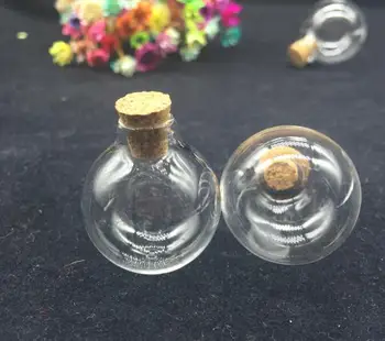 10pcs 24*28 mm transparentné, veľké kolo loptu sklenené fľaše s drevenými korku Parfum esenciálny olej, fľaša fľaša diy prívesok zistenia
