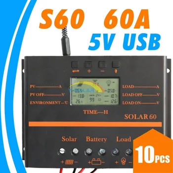 10pcs 60A Solárny Regulátor FV panel Batéria Regulátor Nabíjania 12V 24V Solárneho systému Domáce vnútorné použitie Nových