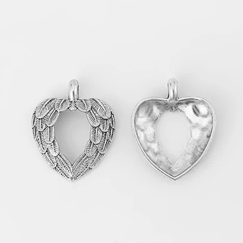 10Pcs Antique Silver Otvoriť Pierko v Tvare Srdca Charms Prívesky Korálky DIY Pre Šperky, Takže 32x26mm
