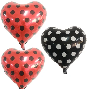 10pcs lienka Srdce Polka Dot Fóliové Balóniky 18-palcové červená a čierna Hélium balón svadby, narodeniny, party dekorácie deti dodávky