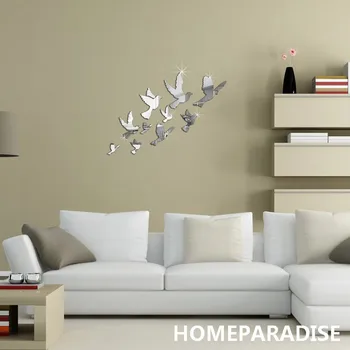 10pcs Mier Holuby Vzor Lietajúce Vtáky Crystal Reflexné DIY Zrkadlový Efekt 3D Samolepky na Stenu Domáce Dekorácie