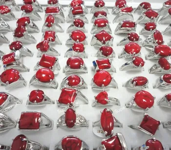 10pcs Nové veľkoobchod šperkov prsteň veľa Nových top mix červená farba kameňa zliatiny prstene strieborné pozlátené doprava zadarmo LB159