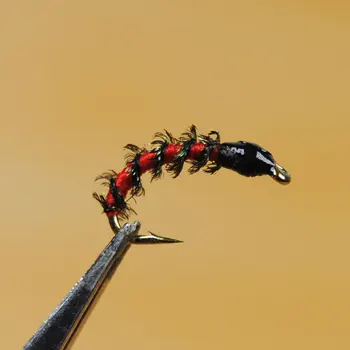 [10PCS] Páva Herl Rebra Červená Modrá Víla Midge Larva Fly Rybárske Návnady, Nástrahy Plošinu Háčiky #10 #12 #14