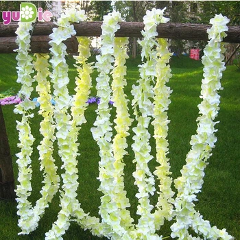 10pcs Romantický umelého hodvábu wisteria visí kvety visí falošné kvetinové záhrade, domáce dekorácie svadobnú hostinu, fialová, biela