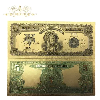 10pcs/veľa Dary Americký 1899 Rok Zlato, Bankovky 5 US Dollar Poznámka Zlato Bill Farebné Fólie Bankoviek Pre Domáce Remeslá