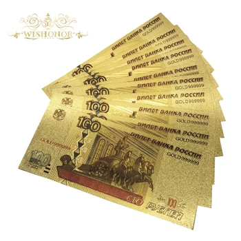 10pcs/veľa Farebné ruskej Bankovka 100 Rubeľ Bankoviek S 24k Gold Mena Papier Moeny Mene Zmenky Na inkaso