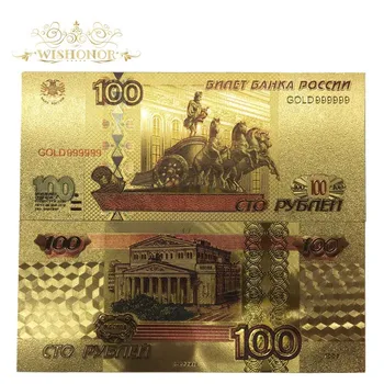 10pcs/veľa Farebné ruskej Bankovka 100 Rubeľ Bankoviek S 24k Gold Mena Papier Moeny Mene Zmenky Na inkaso