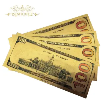 10Pcs/Veľa Farebné USA Bankovky 100 Doláru Poukážky Banky Poznámka: v 24K Zlatom Falošné Mene Peniaze Na Darčeky, Doprava Zdarma