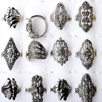 10Pcs/Veľa Veľkoobchod Módne Šperky Vintage Zliatiny Veľké Krúžky Ženy, Dievča, Darček Starožitné Strieborné Prstene Zmiešané Vzor Strana Šperky