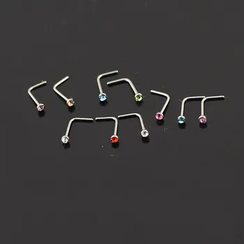 10Pcs/Veľa Zmiešané Farby Chirurgickej Ocele Ohýbať Nos Stud Kosti Pin Krúžok Crystal nosnej dierky, Ohýbanie Piercing Šperkov