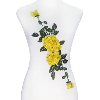 10piece 3D Kvet Žltá Zelená Čipky, Výšivky Nášivka Textílie Škvrny Plastický Motív Diy Oblečenie, Šitie Doplnkov T2263