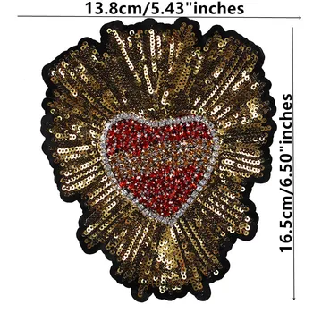 10pieces Korálkové Red Gold Crystal Srdce Textílie Škvrny Sequin Paillette Nášivka Odznaky Plavidlá, Šitie Dodávky TH784