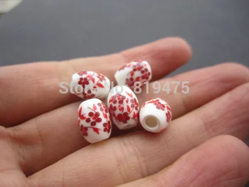 10Pieces Oválne Keramické Korálky 10.4 mm*8 mm Červený Kvet pre šperky robiť