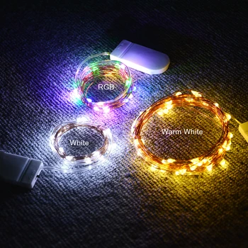 10X Micro Drôt LED Reťazec Víla Svetlo 2M 20 Led CR2032 Tlačidlo Batérie Prevádzkované LED Vianočné Osvetlenie Svadobné party Dekorácie