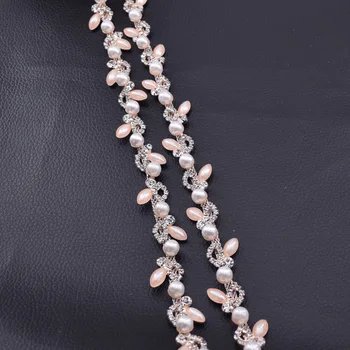 10yards/veľa krásna svadobné šaty pás appliques pink Pearl Roseg zlato Drahokamu výbava Ručné odev DIY Príslušenstvo HF-410