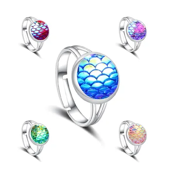 11 Farieb Morská víla Rozsahu Živice Drusy Druzy Krúžok Imitácia Crystal Silver Kameň Farebné Krúžky Nastaviteľné Značky Šperky pre Ženy