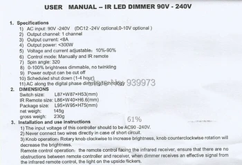 110V 220V 300W 8A IČ Stmievateľné infračervené diaľkové ovládanie 220V-240V LED stmievač pre LED svetlo reflektorov, 200W S IR ovládača