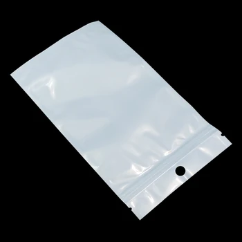 12*22 cm Biela / Číre Samostatne Tesnenie Reclosable Zips Plastové Maloobchod Úložný Vak, Zip Lock Taška Maloobchodných Balíkov S Zavesenie Otvor