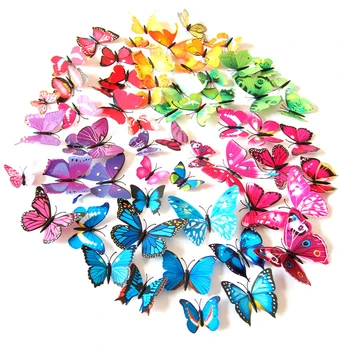 12 Ks 3D Butterfly Vinyl Art Design Odtlačkový Okno Samolepky na Stenu Chladnička Magnet Pre Svadobné Izba Domáce Dekorácie 16 Farieb
