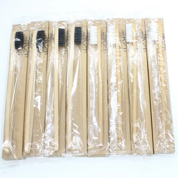 12 Kusov čierna alebo biela Bamboo Kefka Dreva zubná kefka Novinka Bambusu soft-štetina Capitellum Bambusové Vlákno Drevená Rukoväť