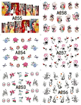 12 listov krásy Čínsky štýl, Nail Art Vody Prenos nálepky na NECHTY, NÁLEPKY JAZDCA TETOVANIE Nechtov Príslušenstvo A253-264