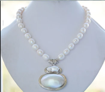 12 mm PRÍRODY, BIELA RYŽA sladkovodné perlový NÁHRDELNÍK MABE PRÍVESOK 17inch
