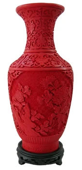 12 palcový / Skvelého Čínska Klasická Červená Rumelková Lak Krásne Kvetinové Vzory Sľubný Váza