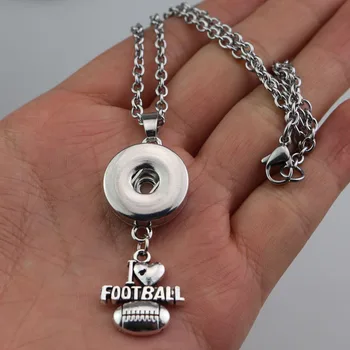 12PCS 50 cm lízať reťazca 18 mm kovové modul tlačidlo náhrdelník Milujem Futbal Kovový Prívesok Charm DIY Snap Šperky, Doplnky pre mužov
