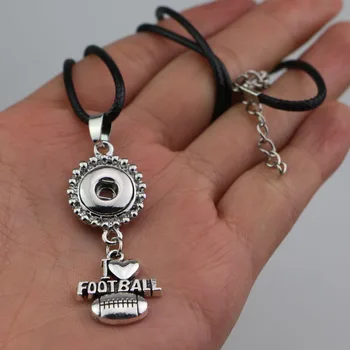 12PCS 50 cm lízať reťazca 18 mm kovové modul tlačidlo náhrdelník Milujem Futbal Kovový Prívesok Charm DIY Snap Šperky, Doplnky pre mužov
