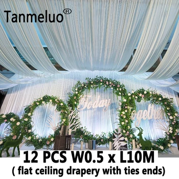 12PCS Biela luxusné svadobné strechy prikryť textílie baldachýn súkno pre svadobné textilných dekorácií organza tylu svadobné stropné závesy