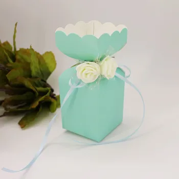 12pcs/veľa Krásnych Tiffany Modrá Váza Tvar Sladké Svadobné Koláčiky Box S Bielym PE Ruže Kvet Narodeninovej Party Červené Ružové Darčekovej krabičke