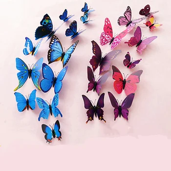 12pcs / veľa! Realistický PVC 3d Butterfly Nepremokavé samolepky na stenu, roztomilý umenie Obtlačky pre Deti Izby domáce Dekorácie na Stenu