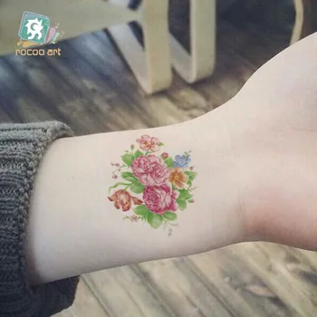 12pcs/veľa Rocooart CC Farebné Kvety Body Art Dočasné Tetovanie Nálepky Rose Falošné Tetovanie Taty Tatuaje Pre Ženy Lady Dievčatá