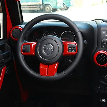 12Pcs Červená ABS Volantu, Výbava klimatizácia Ventilačné Interiérové Doplnky Dverí Rukoväť Kryt Sady Pre Jeep Wrangler JK 2011-2017