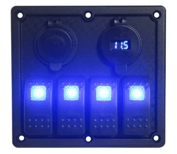 12v/24v, Modré Led 4 Gang Kolískový Spínač Panel s napájacej zásuvky, Zásuvky a USB Nabíjačku Adaptér Zásuvky & Voltmeter Volt Rozchod