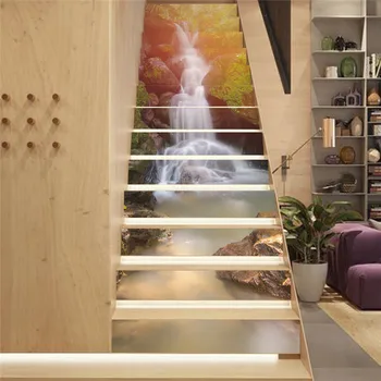 13 Ks/Set Creative DIY 3D Stairway Nálepky Lesa Vodopád Vzor pre Dom Schody Dekorácie Schodisko Nálepka na Stenu