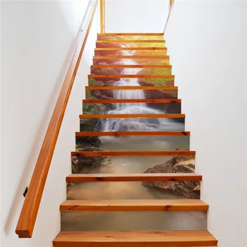 13 Ks/Set Creative DIY 3D Stairway Nálepky Lesa Vodopád Vzor pre Dom Schody Dekorácie Schodisko Nálepka na Stenu