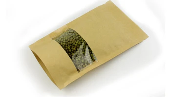14*22+4 50pcs hnedé samostatne zip lock kraft papier tašky s oknom pre darčeky, sladkosti a cukrovinky, potraviny, čaj šperky maloobchodných balíkov papiera